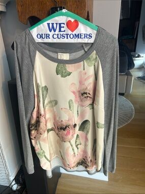 Tee Brand - Long Sleeve Light Weight Sweatshirt with Satin Floral Front Print